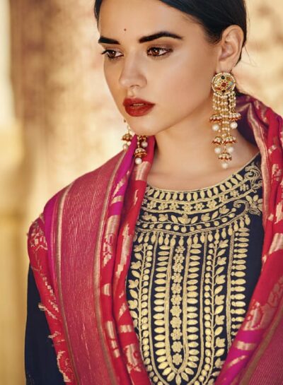 Chanderi Silk Gota Work Kalidaar Top & Pure Munga Tussar Parrot Jaal Dupatta