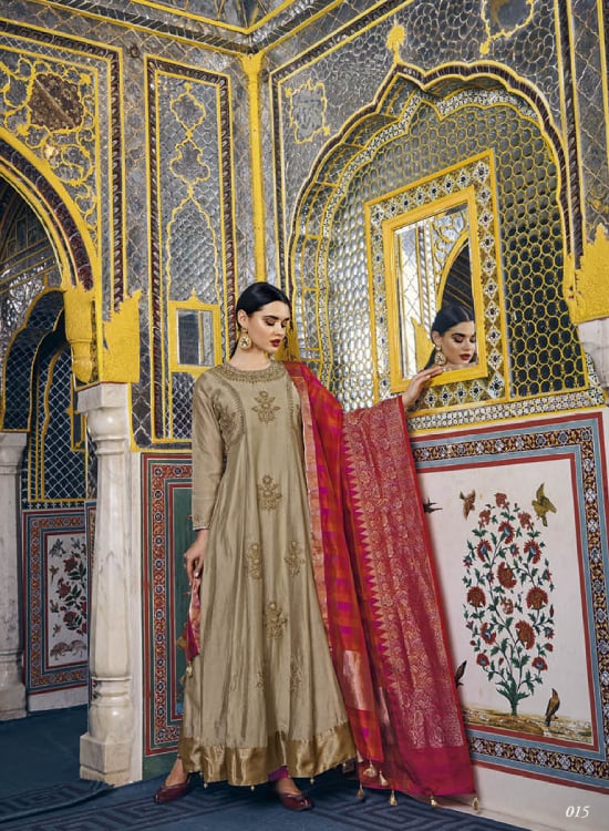 Maheshwari Silk Zari Hand Embroidery Kalidaar Top & Pure Silk Kanjivaram Style Dupatta