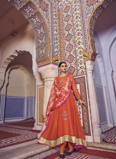 Maheshwari Silk Hand Embroidery Zardosi French Knot Kalidaar Kurta & Kota Silk Rangkaat  Jazquard Dupatta