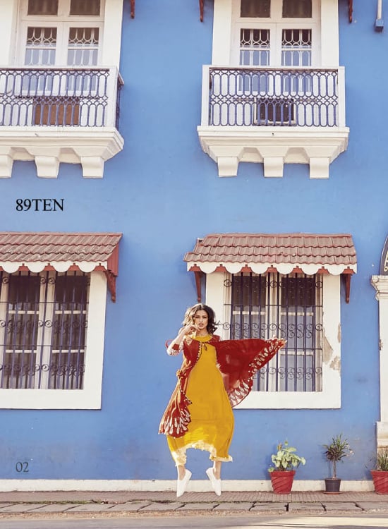 Cotton Silk Batic Kurta & Cape With Fancy Tassels